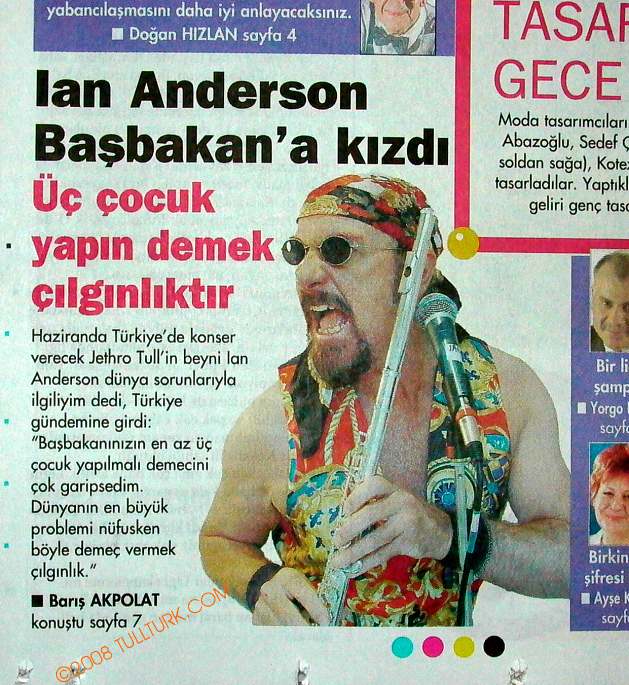 Jethro Tull 40th Anniversary Turkey Tour 2008  news 26.04 Hurriyet Cumartesi On Sayfa Baris Akpolat